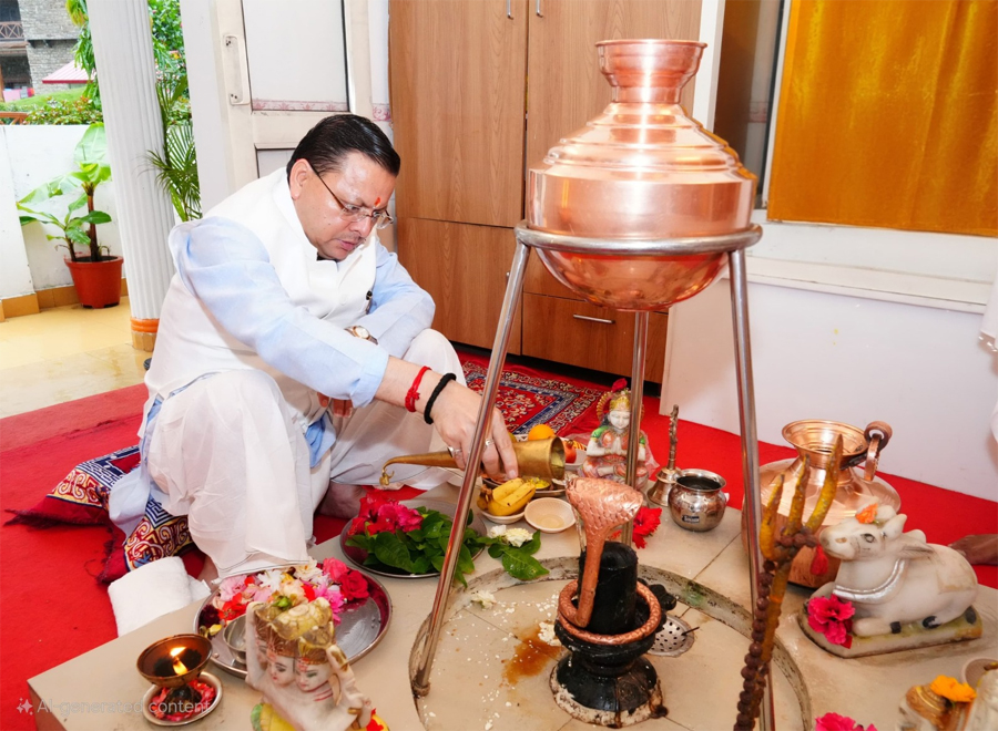 सीएम ने किया विधि-विधान के साथ देवाधिदेव महादेव का अभिषेक